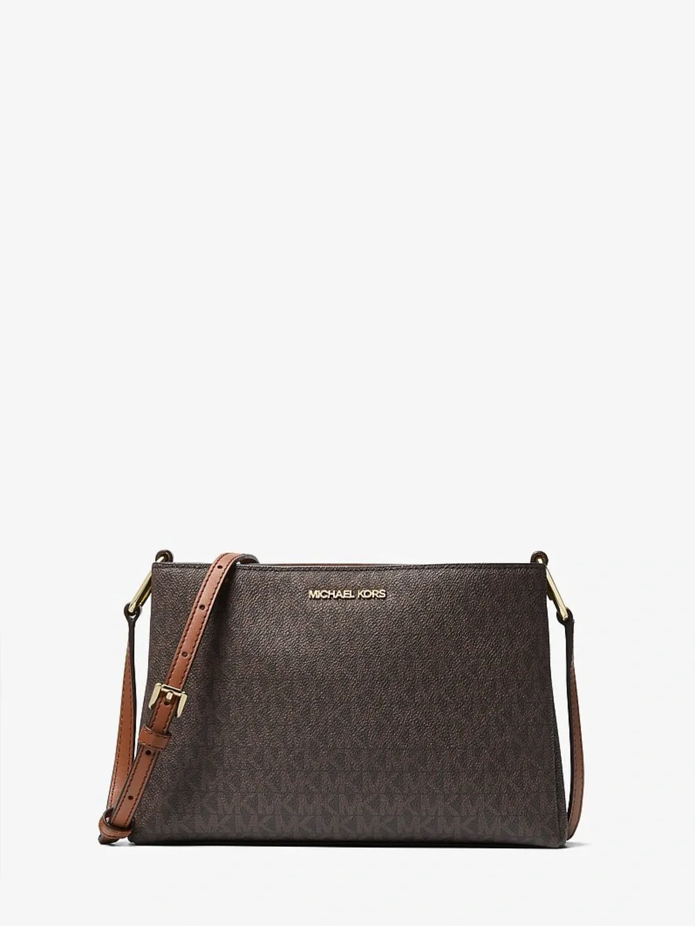 Michael Kors Brown Logo-Print Crossbody Bag with Gold Hardware